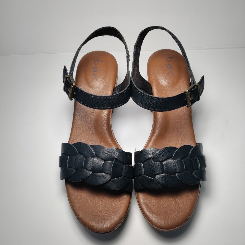 Born Boc Sandals Women's 10M Black Brown Leather Clog Platform Comfort Braided